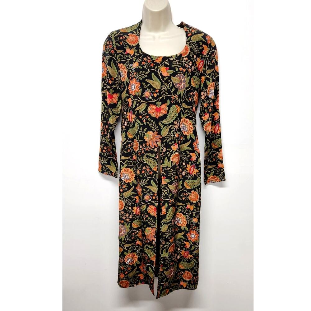The J.Peterman Company Vintage 100% Silk Floral Long Sleeve Maxi Tunic, Size 2